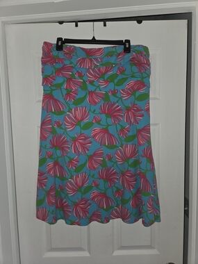 Lilly Pulitzer Bright Turquoise Strapless Dress with Pink Shell Pattern